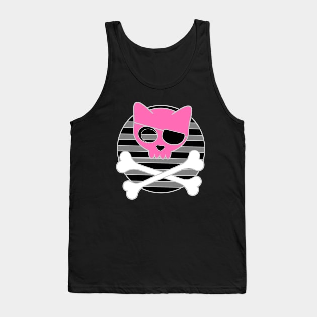 Goth Pirate Kitty Cat Skull and Crossbones Tank Top by AlondraHanley